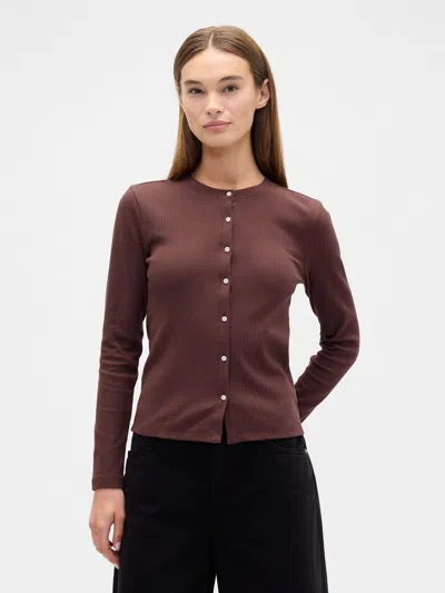 Gap Factory Ribbed Button-up Top In Brown