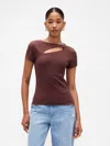 Gap Factory Ribbed Crewneck Cutout Top In Burgundy
