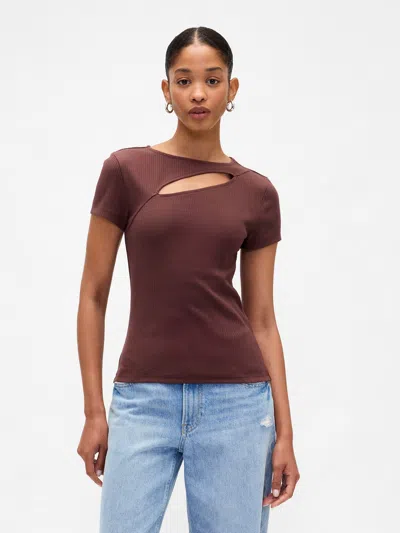 Gap Factory Ribbed Crewneck Cutout Top In Burgundy