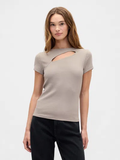 Gap Factory Ribbed Crewneck Cutout Top In Gray