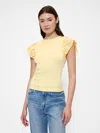Gap Factory Ribbed Eyelet Flutter Sleeve T-shirt In Multi