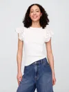 Gap Factory Ribbed Eyelet Flutter Sleeve T-shirt In White