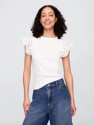 Gap Factory Ribbed Eyelet Flutter Sleeve T-shirt In White