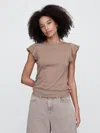 Gap Factory Ribbed Flutter Sleeve T-shirt In Brown