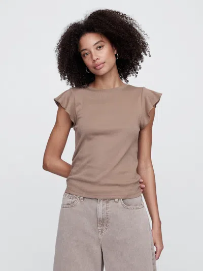 Gap Factory Ribbed Flutter Sleeve T-shirt In Brown