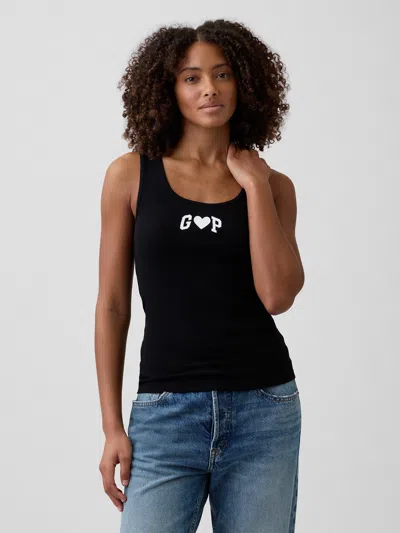 Gap Factory Ribbed Gap Logo Scoopneck Tank Top In Black