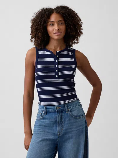 Gap Factory Ribbed Henley Tank Top In Blue