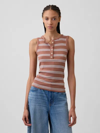 Gap Factory Ribbed Henley Tank Top In Brown