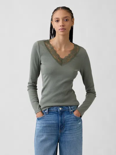 Gap Factory Ribbed Lace-trim Top In Green