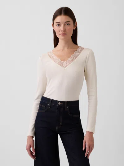 Gap Factory Ribbed Lace-trim Top In White