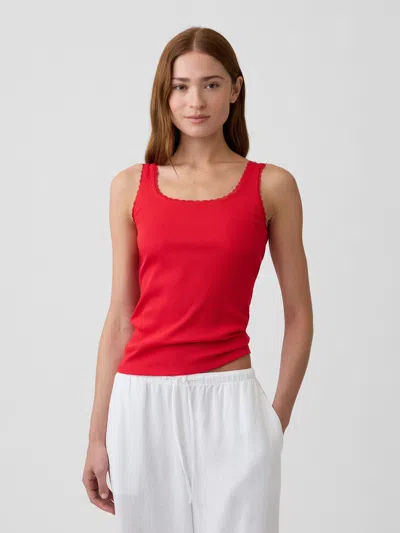 Gap Factory Ribbed Lace-trim Tank Top In Red