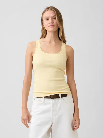 Gap Factory Ribbed Lace-trim Tank Top In Yellow