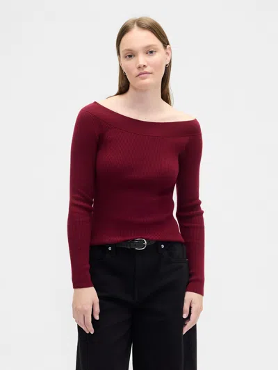 Gap Factory Ribbed Off-shoulder Sweater In Burgundy