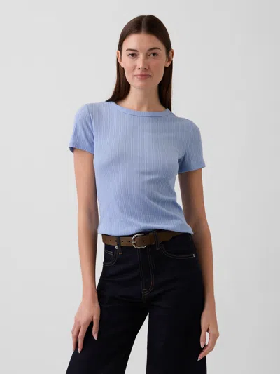 Gap Factory Ribbed Pointelle Crewneck T-shirt In Blue