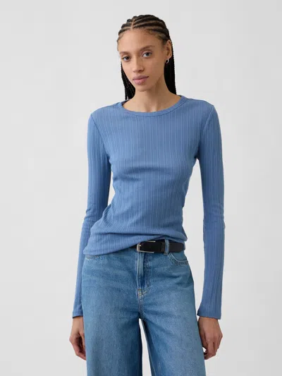 Gap Factory Ribbed Pointelle Crewneck T-shirt In Blue