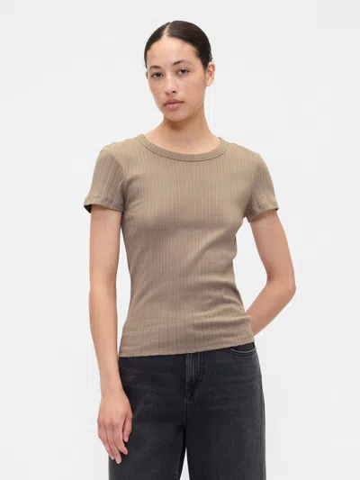 Gap Factory Ribbed Pointelle Crewneck T-shirt In Neutral