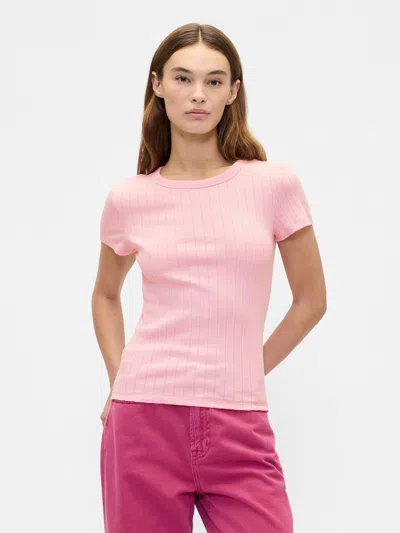 Gap Factory Ribbed Pointelle Crewneck T-shirt In Pink