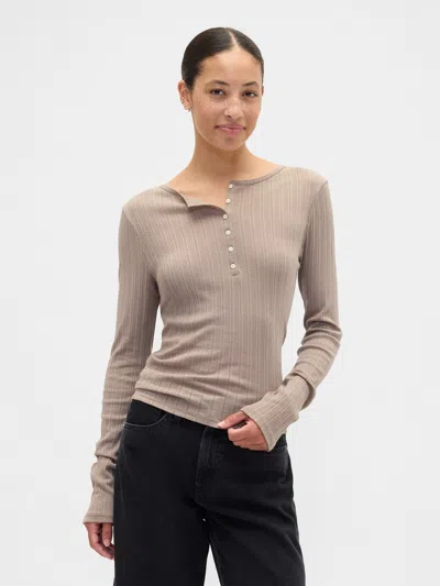 Gap Factory Ribbed Pointelle Henley T-shirt In Neutral