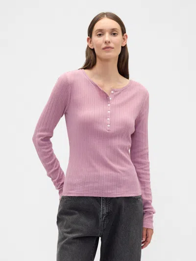 Gap Factory Ribbed Pointelle Henley T-shirt In Pink