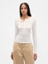 Gap Factory Ribbed Pointelle Henley T-shirt In White