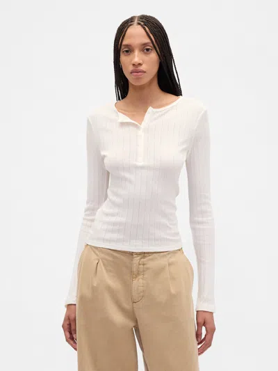 Gap Factory Ribbed Pointelle Henley T-shirt In White