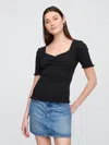 Gap Factory Ribbed Pointelle Ruched Top In Black