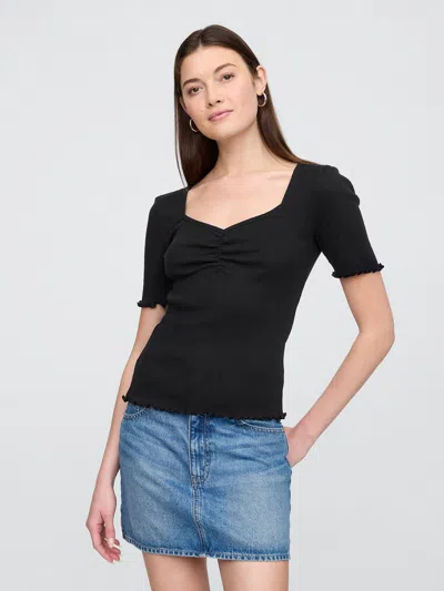 Gap Factory Ribbed Pointelle Ruched Top In Black
