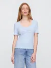 Gap Factory Ribbed Pointelle Ruched Top In Blue