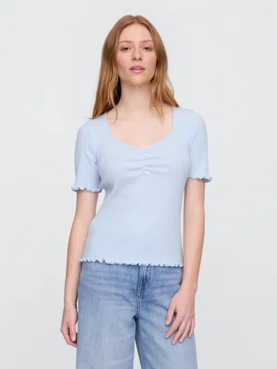 Gap Factory Ribbed Pointelle Ruched Top In Blue