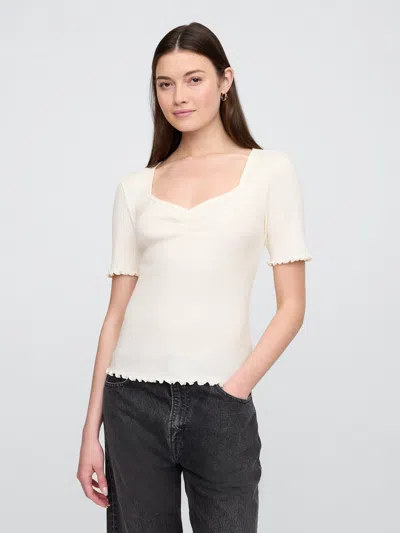 Gap Factory Ribbed Pointelle Ruched Top In Neutral