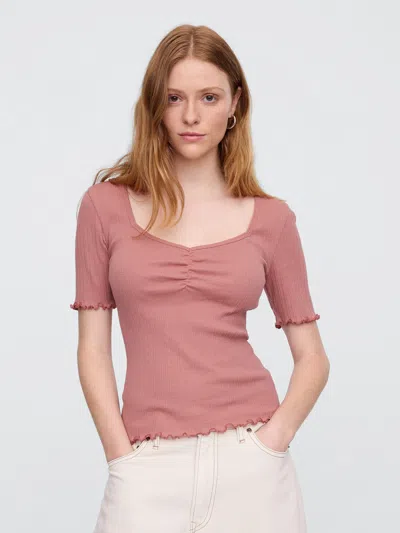 Gap Factory Ribbed Pointelle Ruched Top In Pink