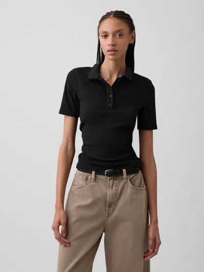 Gap Factory Ribbed Polo Shirt Shirt In Black
