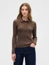 Gap Factory Ribbed Polo Shirt T-shirt In Brown