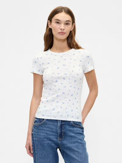 Gap Factory Ribbed Print Pointelle Crewneck T-shirt In Blue