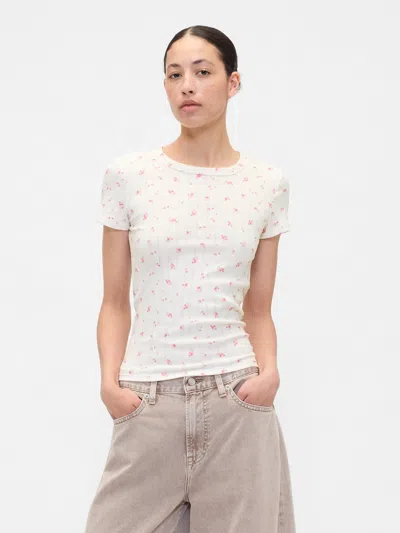 Gap Factory Ribbed Print Pointelle Crewneck T-shirt In Pink