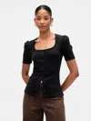 Gap Factory Ribbed Scoopneck Puff Sleeve Top In Black