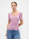 Gap Factory Ribbed Scoopneck Puff Sleeve Top In Pink
