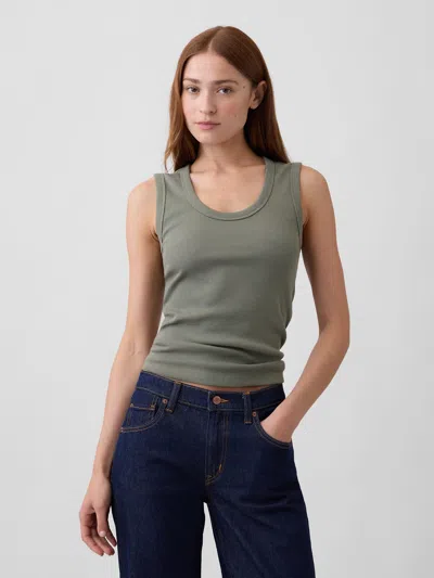 Gap Factory Ribbed Scoopneck Tank Top In Mesculen Green