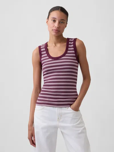 Gap Factory Ribbed Scoopneck Tank Top In Red Pink Stripe