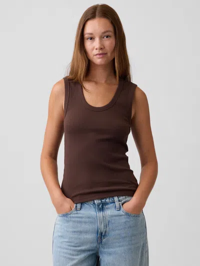 Gap Factory Ribbed Scoopneck Tank Top In Woodsy Brown