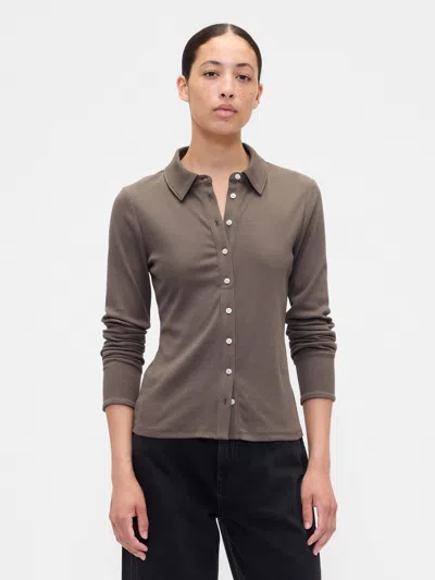 Gap Factory Ribbed Shirt In Brown