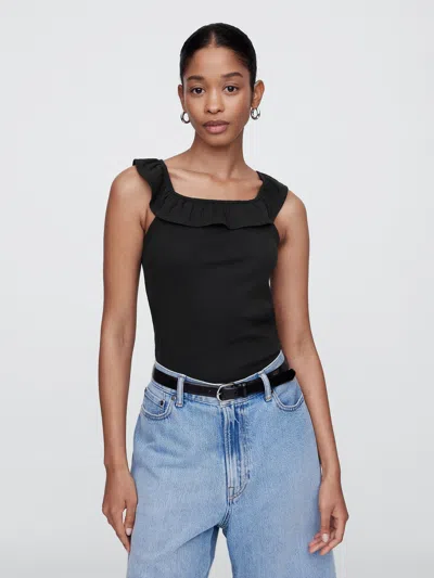 Gap Factory Ribbed Squareneck Ruffle Top In Black