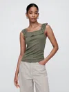 Gap Factory Ribbed Squareneck Ruffle Top In Green