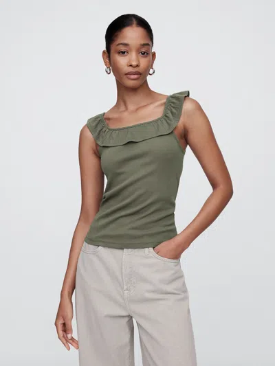Gap Factory Ribbed Squareneck Ruffle Top In Green
