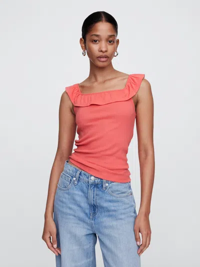 Gap Factory Ribbed Squareneck Ruffle Top In Red