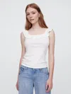 Gap Factory Ribbed Squareneck Ruffle Top In White