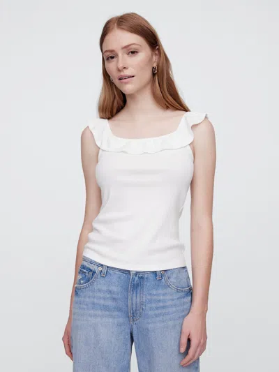 Gap Factory Ribbed Squareneck Ruffle Top In White