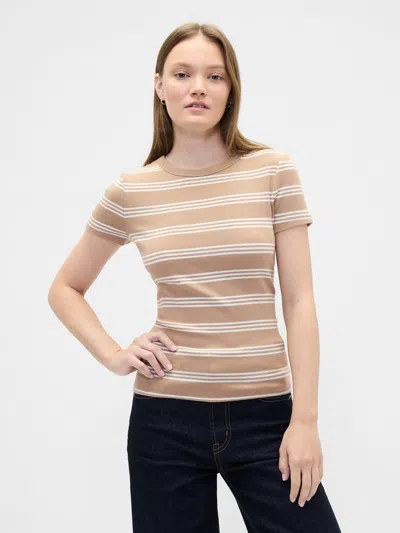 Gap Factory Ribbed Stripe Crewneck T-shirt In Brown