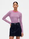 Gap Factory Ribbed Stripe Crewneck T-shirt In Pink