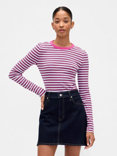 Gap Factory Ribbed Stripe Crewneck T-shirt In Pink